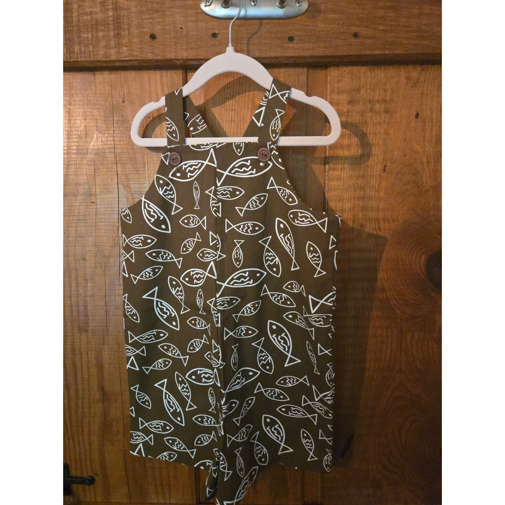 CHEZ AMI Patsy Aiken Kids Brown Fish Print Beachall Romper Shortall Size 4 NWT